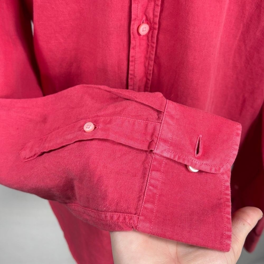 North Country Linen Shirt Womens Large Red Organic Cotton Blend Casual - Picture 6 of 11